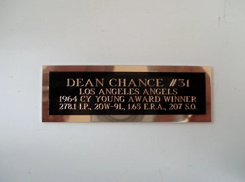 Dean Chance Angels 1964 Cy Young Baseball Card Plaque Nameplate 1" X 3" Cover