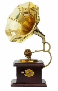Prunkstück Grammophon Grammophon Phonograph Holz Messing Horn Ornament Dekor - Bild 1 von 5