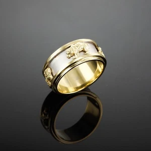 BEAR RING HIGH END HEAVY MEN’S WEDDING BAND SOLID 14K YELLOW WHITE GOLD US12.75 - Picture 1 of 8