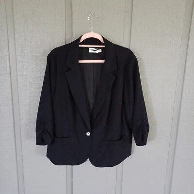 Eliza J Women Ruched Sleeve Blazer Size 2X Black Single Button Notched Collar - Image 1 of 4