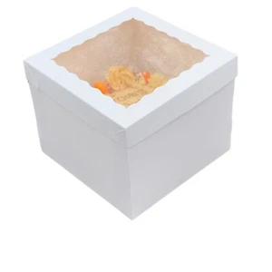 White Cake Boxes for Wedding Birthday Cakes 8"10"12" 16" Cake Box Window Lid - Picture 1 of 47