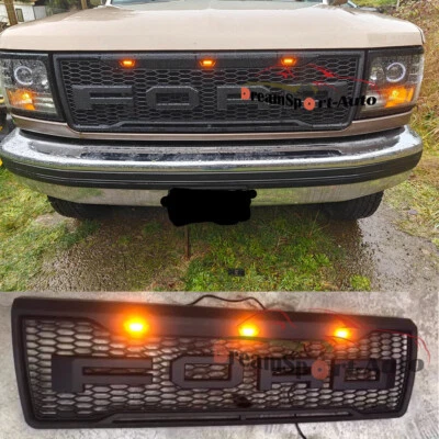 Rejilla delantera mejorada para Ford F150 Bronco 1992-1996 parrilla con letras de luz LED Foto 1 de 4