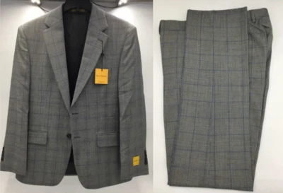 Hickey Freeman Classic Fit  Jacket 40Short, Pant 34W Wool Suit- Black/White/Blue - Image 1 of 4