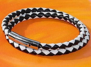 Hombre/Mujer 5mm Trenzado Pulsera de Cuero y Acero Inoxidable - Lyme Bay Art - Imagen 1 de 3