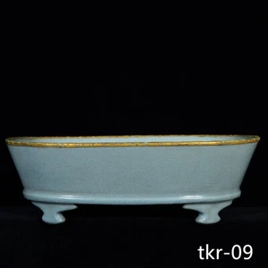 9.3" Vintage Song dynasty Porcelain ru kiln cyan gilt poetry four foot Flowerpot - Picture 1 of 9