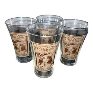 Coca Cola Turn Of The Century Replica 16oz Flair Top Glass Cup Set Of 4 Vintage - Picture 1 of 5