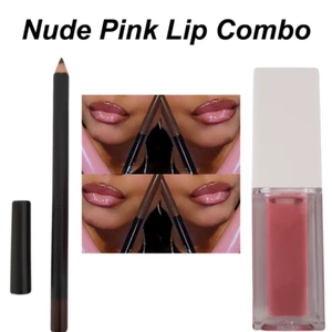 cruelty free nude pink lipgloss/matte brown lip liner combo non stick formula - Picture 1 of 7