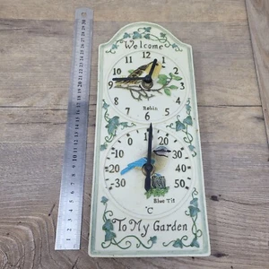 Bird Garden Wall Clock And Thermometer Sign Battery Operated - Picture 1 of 5