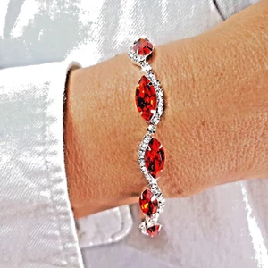 Silver Red Cubic Zirconia Diamante Crystal Tennis Bracelet Bangle Bridal Gift UK - Picture 1 of 10