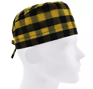 Scrub caps for men, scrub hats, surgical hat, nurse cap, yellow black check - Picture 1 of 3