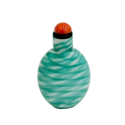 Chinese Carved Green & White Swirled Glass Snuff Bottle circa 1900 - Image 1 of 4