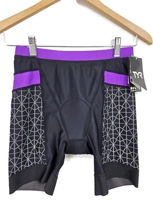 Nuevo TYR Competitor 6" Tri Short Mujer M Negro Púrpura Triatlón Foto 1 de 4