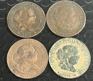 Cincin19,LOTES,Bonito 4 cobres de 5 Ctms de Escudo ISABEL 2ª,miden 32 y 33 mm - Imagen 1 de 11