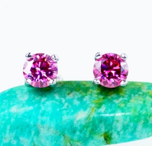 2.00 Ct Certified Pink Diamond Solitaire Studs, Great Sparkle & Bling -VIDEO - Picture 1 of 10