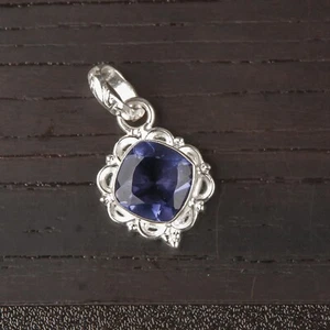 CUSCINO IOLITE festa della mamma moglie matrimonio delicata lunetta set ciondolo boho argento 925 - Foto 1 di 8