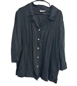 Black Linen Button-Up Womens Shirt By Hot Cotton Marc Ware Sz 1X - Picture 1 of 9