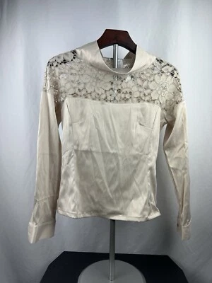 全新带标签 Nara Camicie 女式长袖缎面蕾丝衬衫 0 码 — 第 1/4 张图片