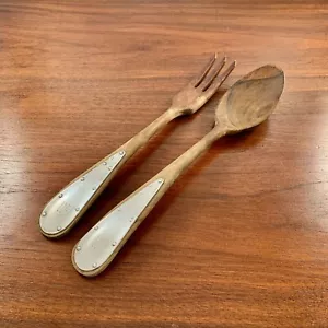 SET SERVIZIO INSALATA AMERICAN ARTS & CRAFTS ARGENTO STERLING & LEGNO DI ULIVO MONOGRAM M - Foto 1 di 6