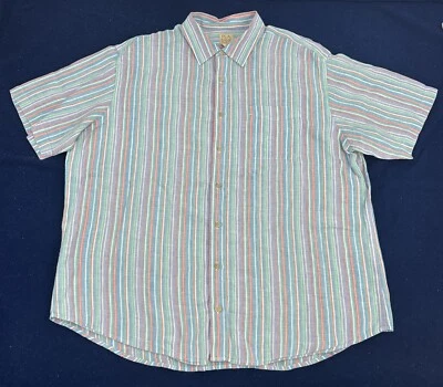 Jos A Bank Shirt Men's XXL Blue Stripes 100% Linen Casual Short Sleeve Button Up - Image 1 of 4