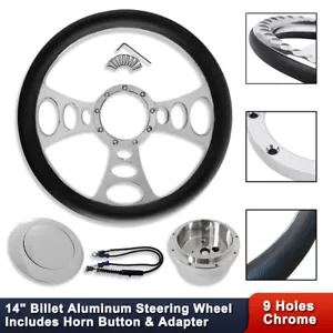 14" Billet Cruisin Steering Wheel Half Wrap with 9 Holes Adapter & Horn Button - Picture 1 of 12