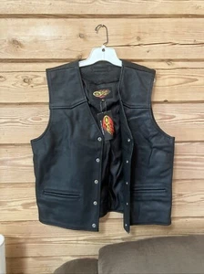 6TH GEAR MEN'S BLACK LEATHER 5-SNAP BUTTON VEST SIZE XL NEW!! - Picture 1 of 5