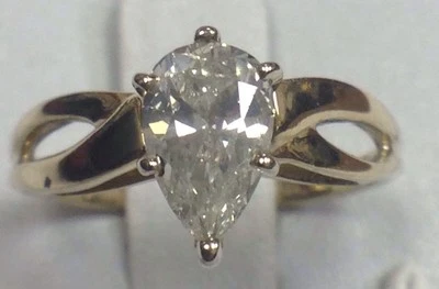 LADIES 14K GOLD .65CT PEAR SHAPED DIAMOND ENGAGEMENT RING WEDDING WOMENS BAND - Image 1 of 4