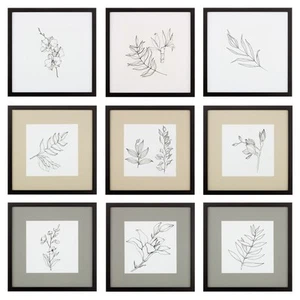 9 Piece Gallery Wall Frame Set with Decorative Art & Hanging Gray 12x12 - Picture 1 of 5