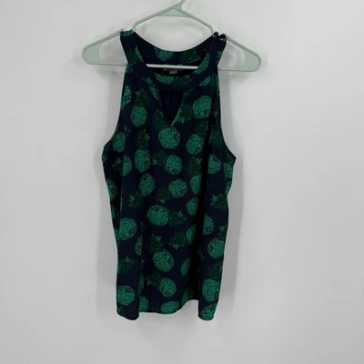 Market & Spruce Tank Top Womens L Pineapple Print Sleeveless Keyhole Navy Green - Image 1 of 4