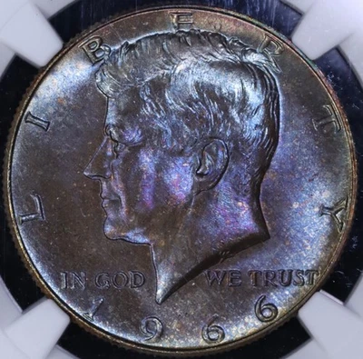 1966 P Kennedy Half Dollar NGC MS65 Monster Toned Business Strike, Free Shipping - Image 1 of 4