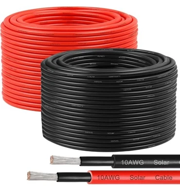 Cable solar 10 AWG 6 mm², paquete de 2 cables de panel solar rojo y negro de 200 pies Foto 1 de 4