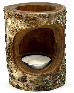 Rustic Primitive Smoky Mountain Oak Wood Open Tea Light Candle Holder - Picture 1 of 6
