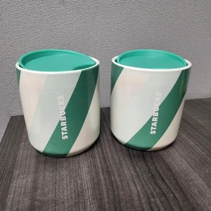 Starbucks Holiday 2022 Ceramic Tumbler Swivel Close Lid Green White Striped New - Picture 1 of 5
