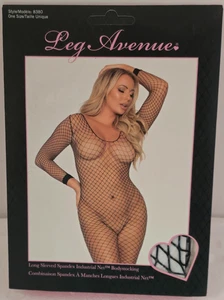 CALZA A RETE INDUSTRIALE SPANDEX MANICHE LUNGHE NERA di LEG AVENUE (8380B) - Foto 1 di 2