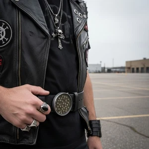 Uomo Metallo Argento Moda Fibbia Motociclista Scheletro Marrone Mini Teschi Bold - Foto 1 di 24