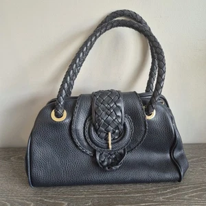 VINTAGE DESMO ITALY TEXTURED BLUE GENUINE LEATHER Satchel BAG PURSE w/Buckle Zip - Picture 1 of 13