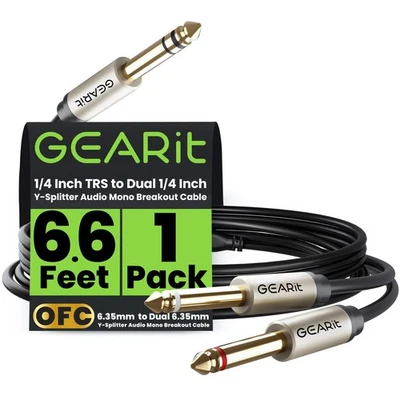 1/4 TRS Stereo Male to Dual 1/4 TS Mono Breakout Splitter Y Audio Cable, Black - Image 1 of 4