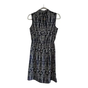 Alfani Navy Giraffe Shirt Dress Sleeveless Elastic Waist Collared Mini Size 4 - Picture 1 of 10