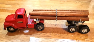 Remolque de colección raro Tonka de acero prensado de 24" con troncos Foto 1 de 4