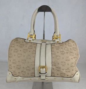 MCM Munchen Visetos Coated Canvas Bowler Monogram Beige Top Handle Boston Bag - Picture 1 of 19