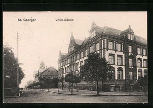 St. Georgen / Schwarzwald, Volks-Schule mit Strassenpartie, Ansichtskarte 1926  - Picture 1 of 2