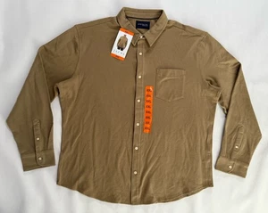 Mens JACHS NEW YORK Full Button Stretch Cotton Jersey Longsleeve Shirt XXL Khaki - Picture 1 of 10