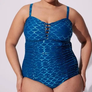 Traje de baño de una pieza Torrid nuevo sin etiquetas escala de sirena azul inalámbrico delgado fijo celosía - Imagen 1 de 14