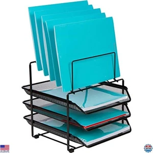 Organizador de Escritorio de Malla con 3 Bandejas Deslizantes y 5 Porta Archivos Verticales, Estante de Acero - Imagen 1 de 6