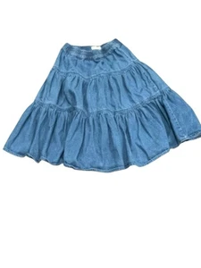 ZARA KIDS GIRL'S TIERED PRARIE SKIRT MIDI CHAMBRAY BLUE DENIM PULL ON 8367/604 8 - Picture 1 of 7