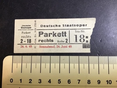 Rare Orig. Eintrittskarte 🎟️ DEUTSCHEN STAATSOPER in BERLIN vom 26. Juni  1948! - Bild 1 von 2