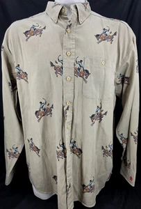 Barn Fly Bucking Bronco Tan Cotton Long Sleeve Collared Button Up Shirt Men's XL - Picture 1 of 9