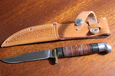 Cuchillo de hoja fija vintage Camillus 1006 pájaro trucha con funda años 50 EE. UU. Foto 1 de 4