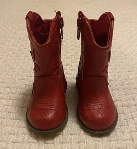 Baby Girls Red Cowboy Boots Size 4 Cowgirl EUC Farm Fall Winter Country Western - Picture 1 of 7