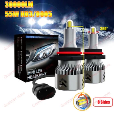 Pair 8 Sides 110W 30000LM 9005 HB3 Car Canbus LED Headlight Lamp Kit White 6000K - Image 1 of 4