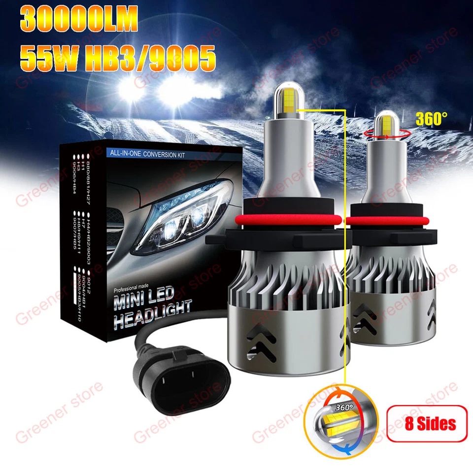 Pair 8 Sides 110W 30000LM 9005 HB3 Car Canbus LED Headlight Lamp Kit White 6000K - Image 1 of 4